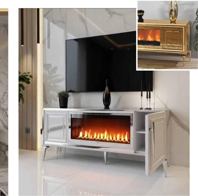 Chimenea eléctrica decorativa con dos puertas y Bluetooth 180 cm