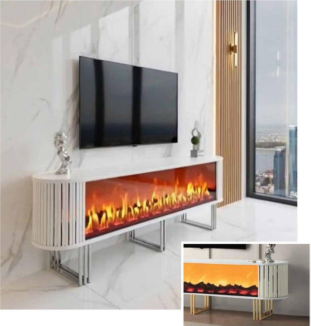 Mueble chimenea eléctrica gris perla con Bluetooth 180 cm