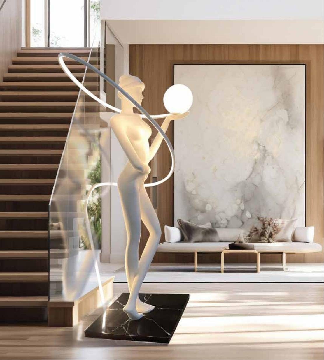 Escultura de mujer blanca con aro y luz LED 175 cm