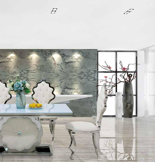Mesa de comedor de cristal blanco con base en flor 160 cm