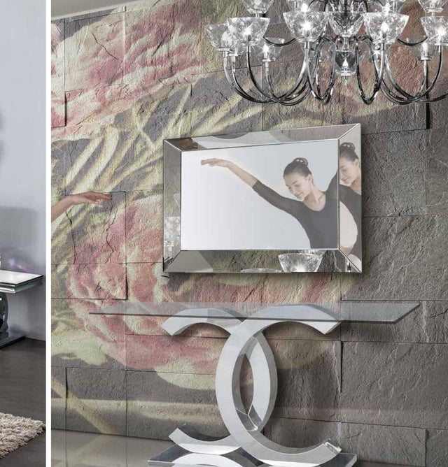 Mueble recibidor de cristal y acero cromado