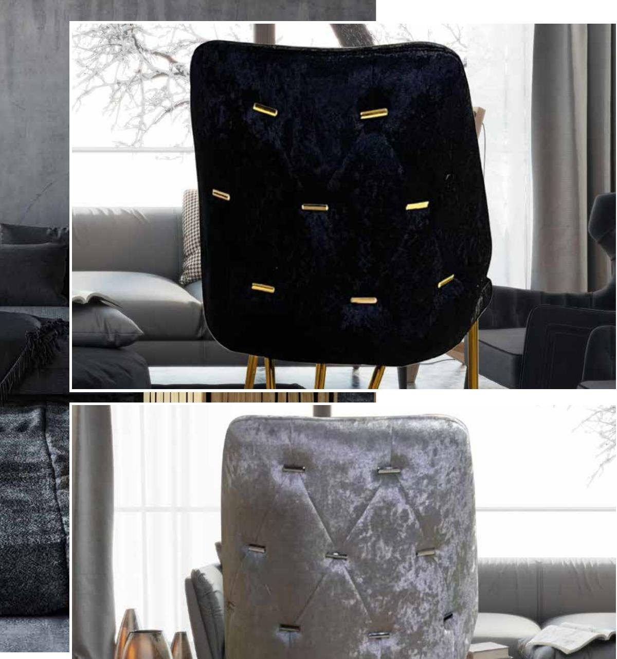 Silla de comedor tapizada con patas curvas de acero