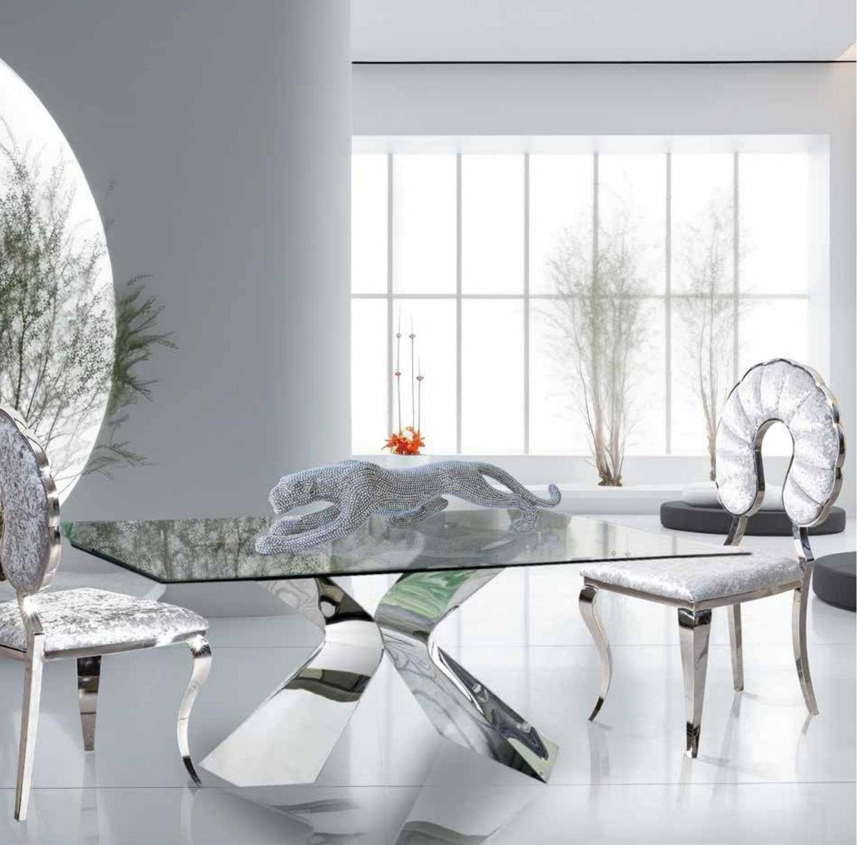 Silla de comedor de terciopelo con patas de acero