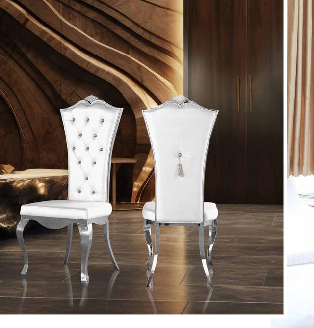 Silla de comedor de respaldo alto en terciopelo blanco