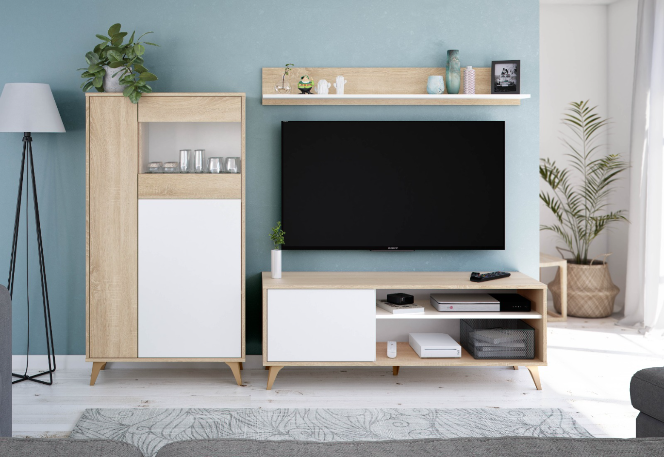 Mueble Comedor TV salón Aura + Estante y Vitrina