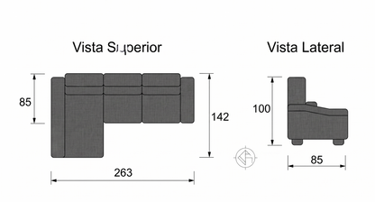 Sofá Chaiselongue Oscar + 2 Pufs integrados