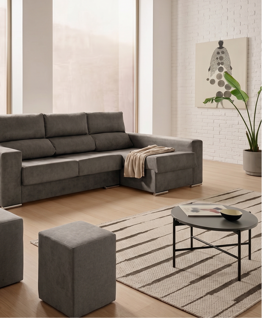 Sofá Chaiselongue Oscar + 2 Pufs integrados