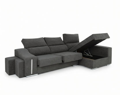 Sofá Chaiselongue Oscar + 2 Pufs integrados