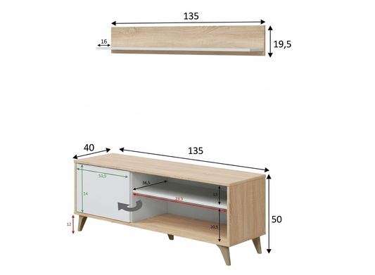 Mueble Comedor TV salón Aura + Estante y Vitrina