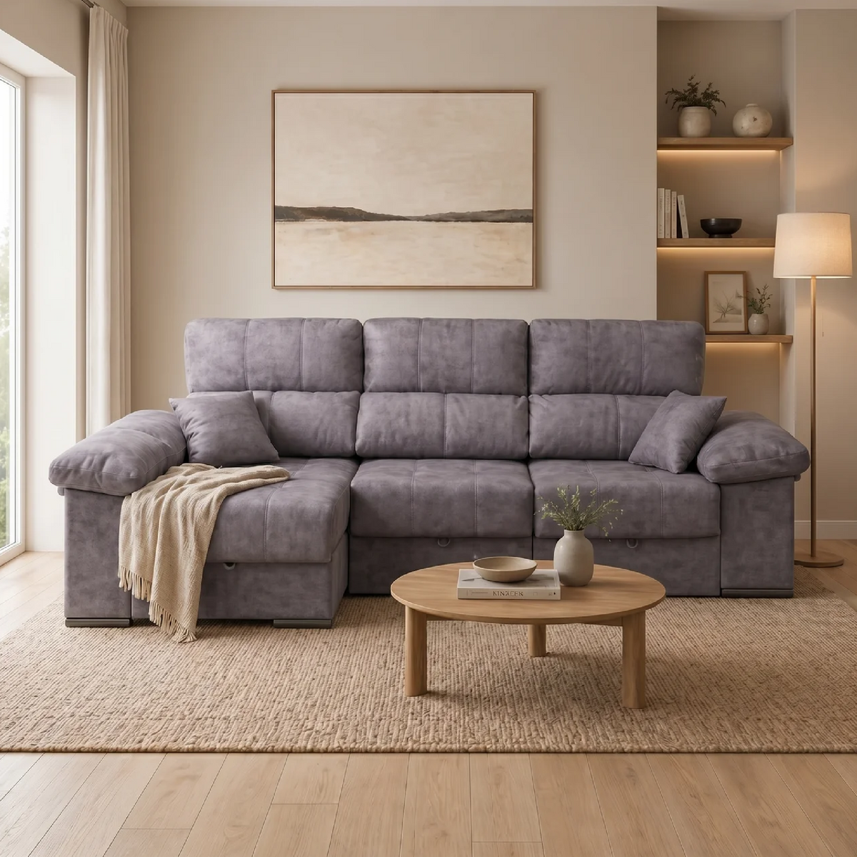 Sofá Cama ROMA gris con chaise longue
