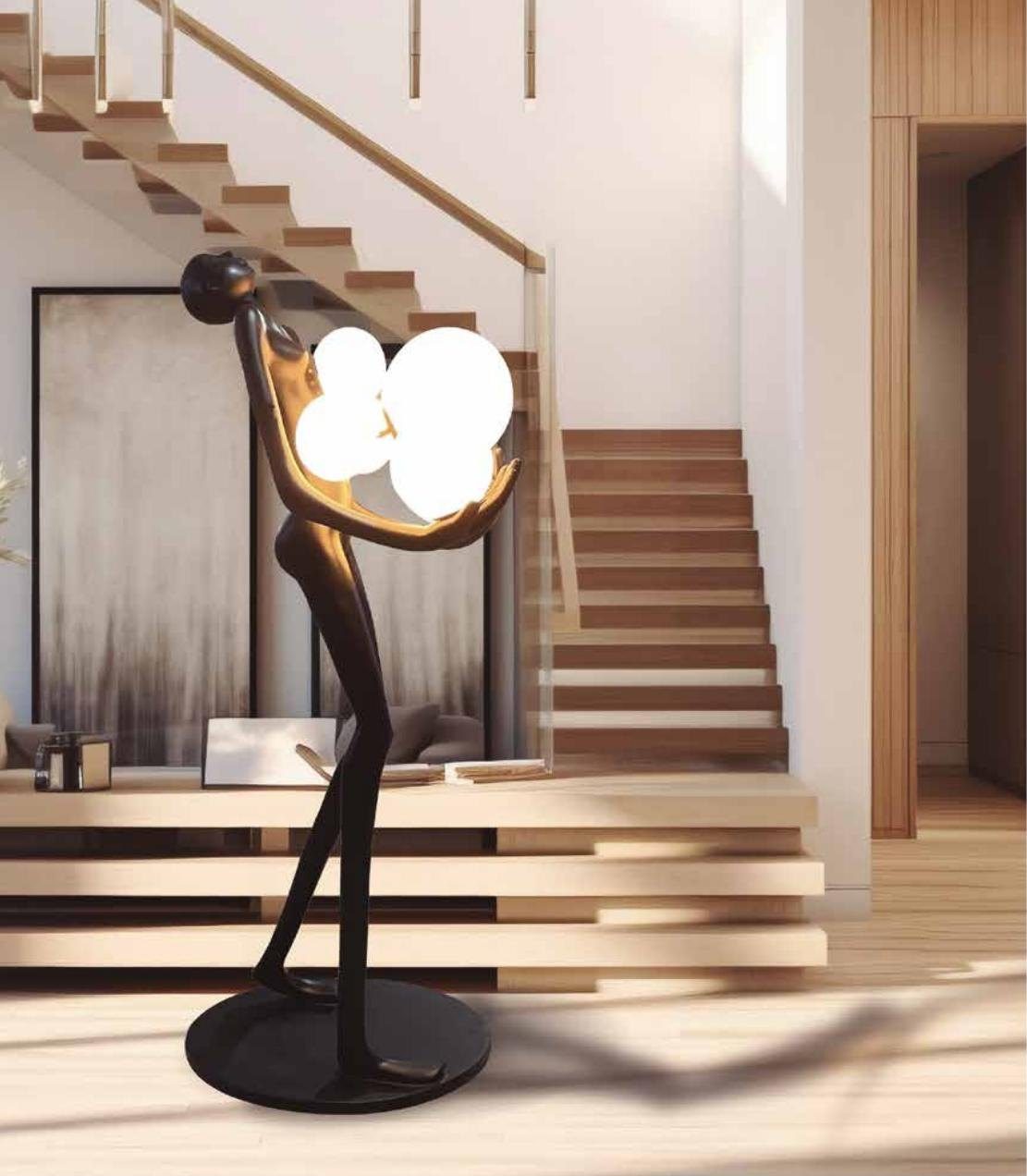 Lámpara escultura de mujer con bolas de luz