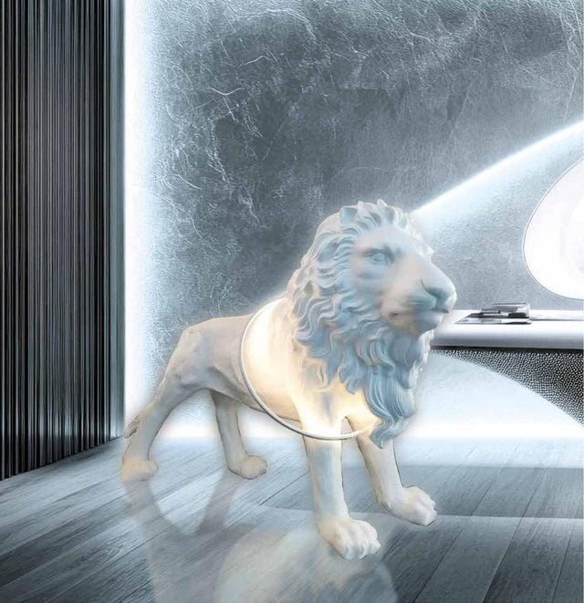 Escultura de león blanco con luz LED 190 cm