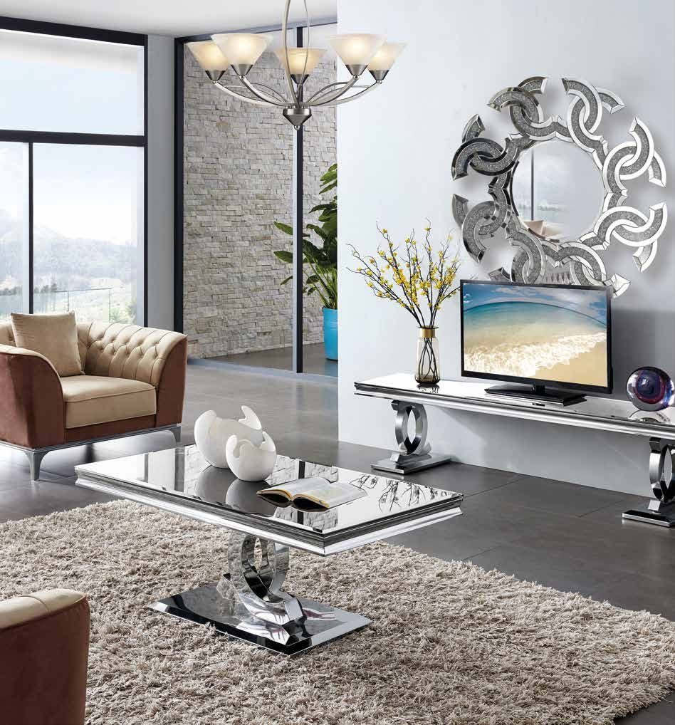Mesa de centro de cristal blanco con patas de acero