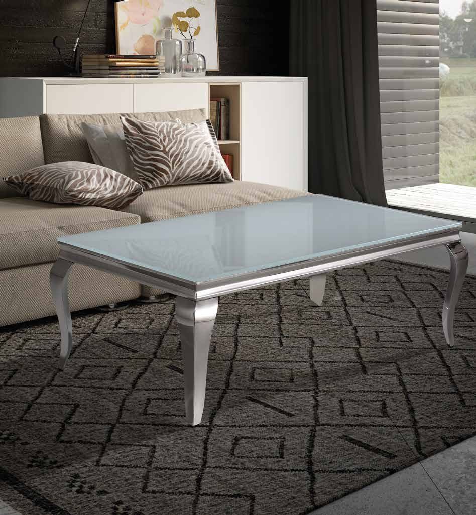 Mesa de centro de cristal blanco y acero