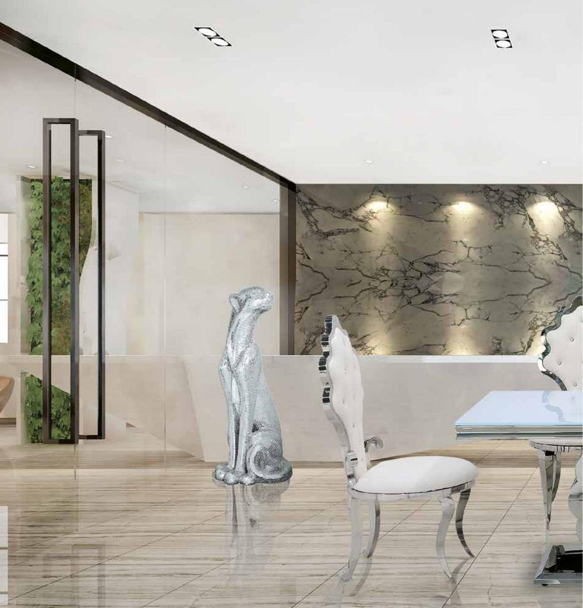 Mesa de comedor de cristal blanco con base en flor 160 cm