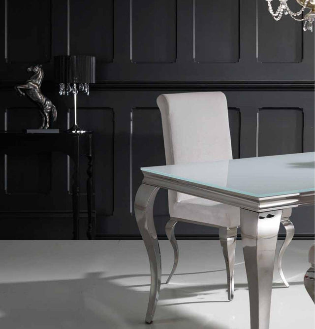 Mesa de comedor de cristal blanco y acero 150 cm