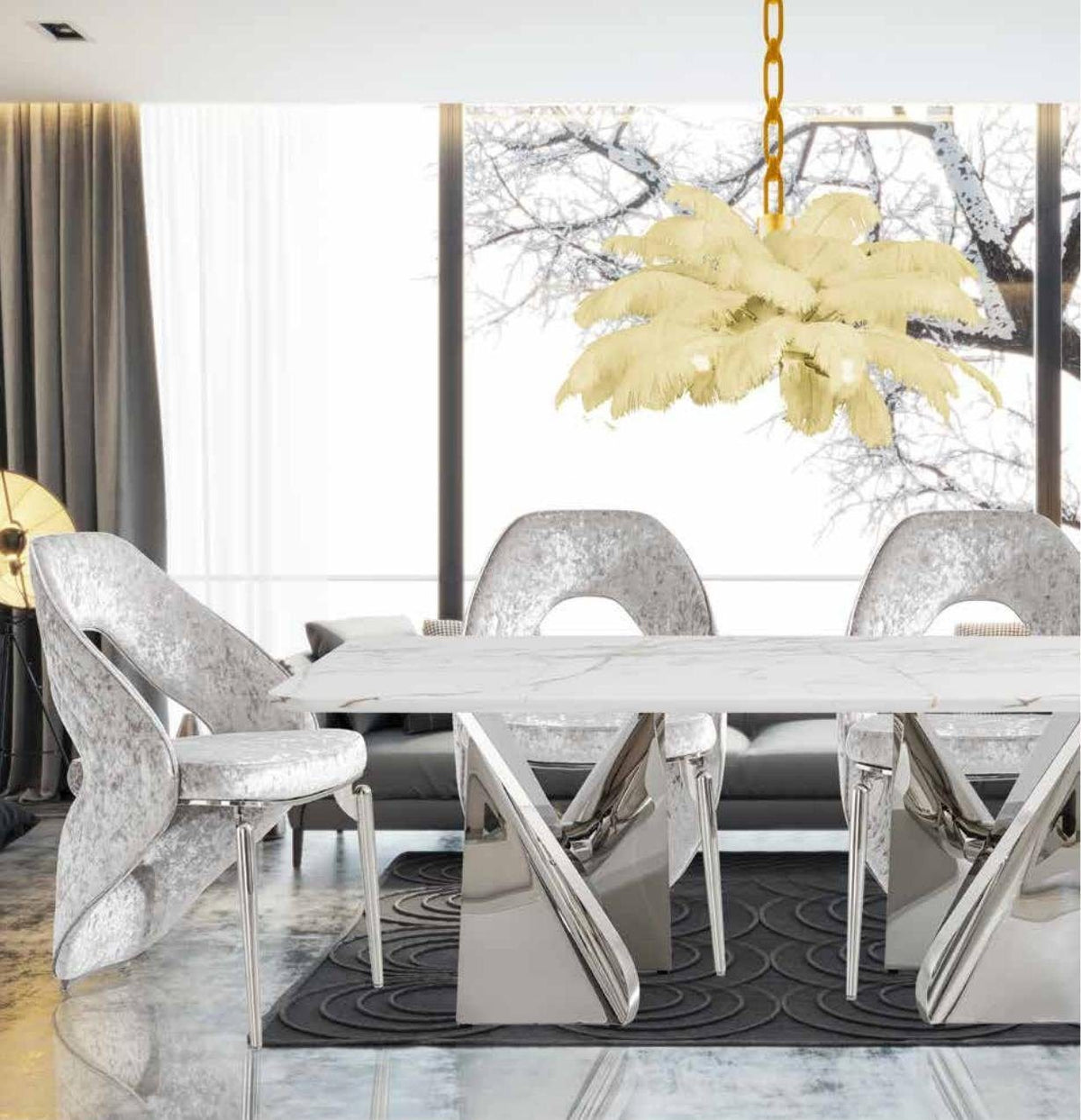 Mesa de comedor de mármol blanco con base escultórica 200 cm
