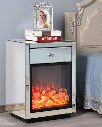 Mesita de noche de espejo con chimenea LED y Bluetooth