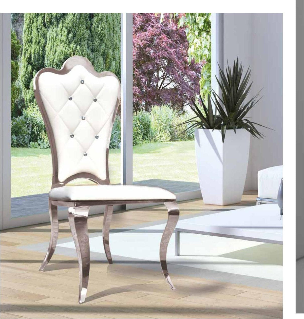 Silla de comedor blanca de polipiel y acero inoxidable