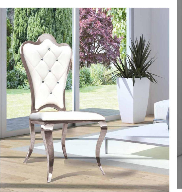 Silla de comedor blanca de polipiel y acero inoxidable
