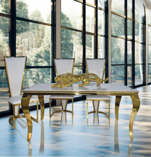 Silla de comedor de respaldo alto blanca, acero oro o plata