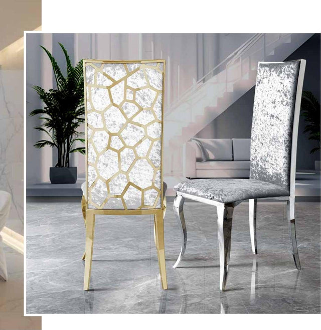 Silla de comedor moderna de terciopelo y acero