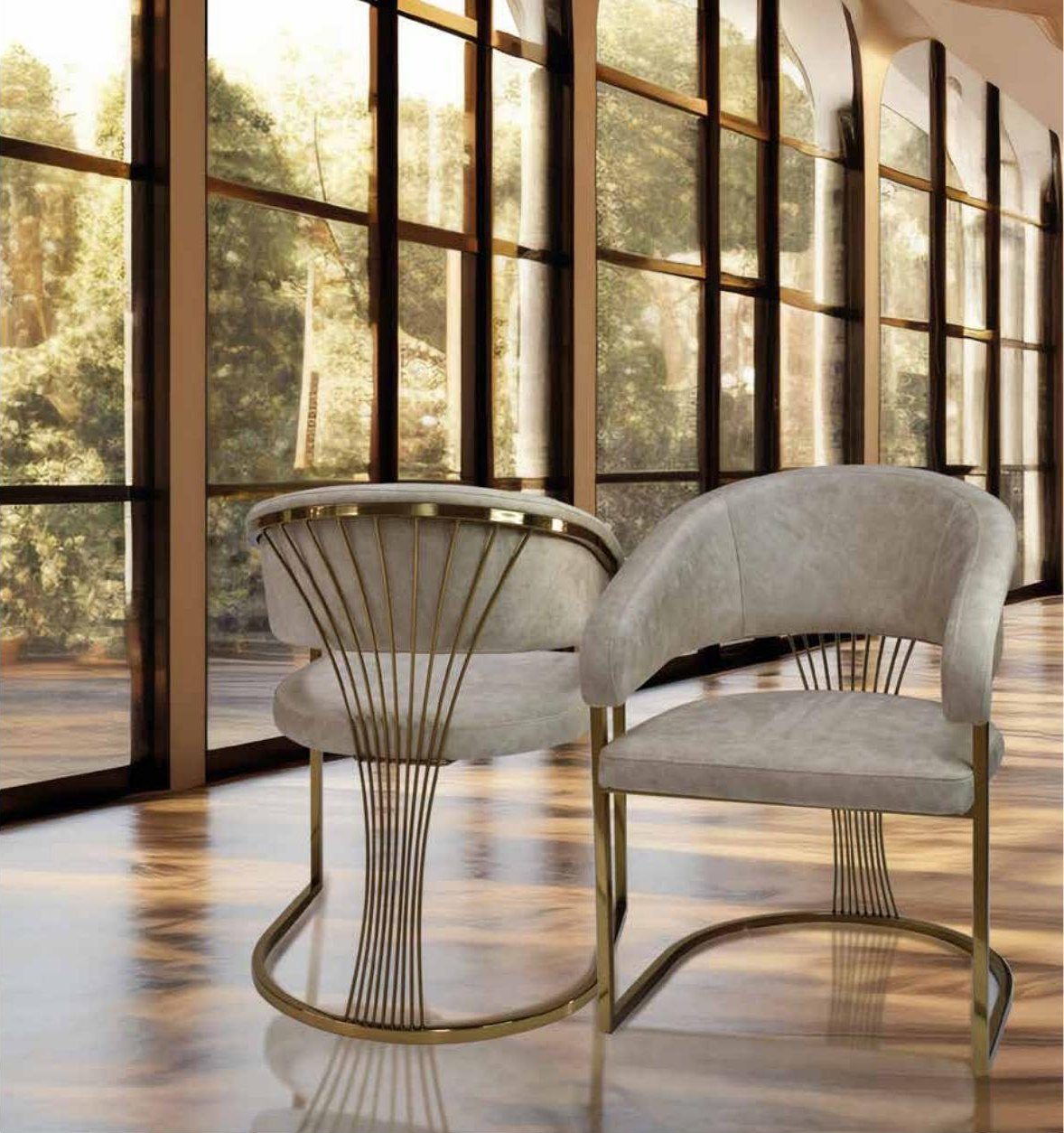 Silla de comedor tapizada de acero inoxidable plata u oro