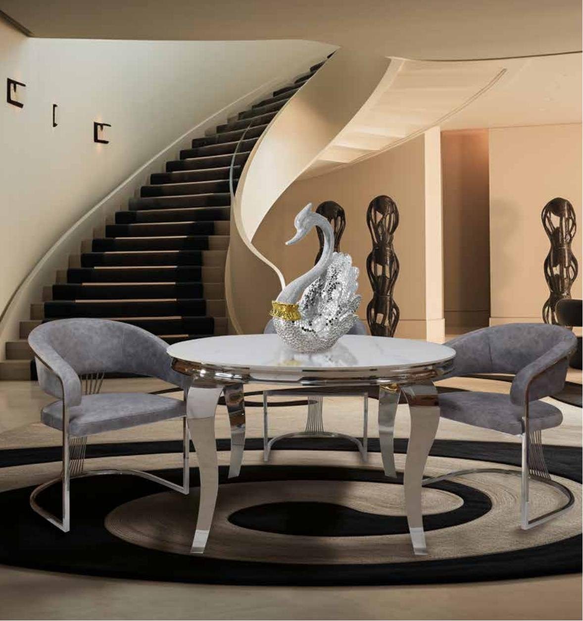 Silla de comedor tapizada de acero inoxidable plata u oro