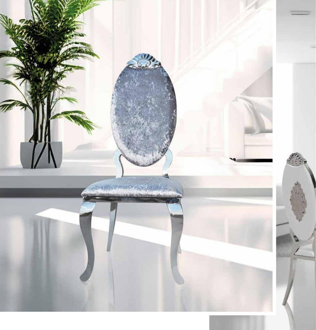 Silla de comedor elegante de terciopelo plata o polipiel blanca
