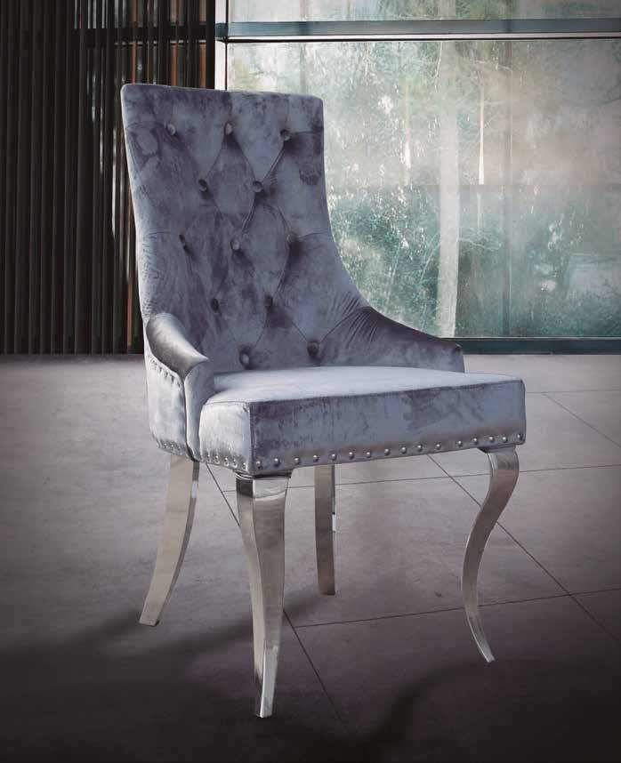 Silla de comedor de terciopelo gris